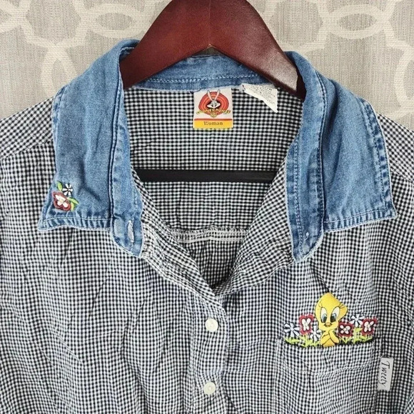 Vintage Looney Tunes Tweety Checkered Short Sleeve Button Women's Shirt 18W/20 - Picture 3 of 8